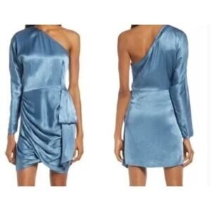 Elliatt Riviera Saronic Asymmetric One Shoulder Satin Blue Dress Small